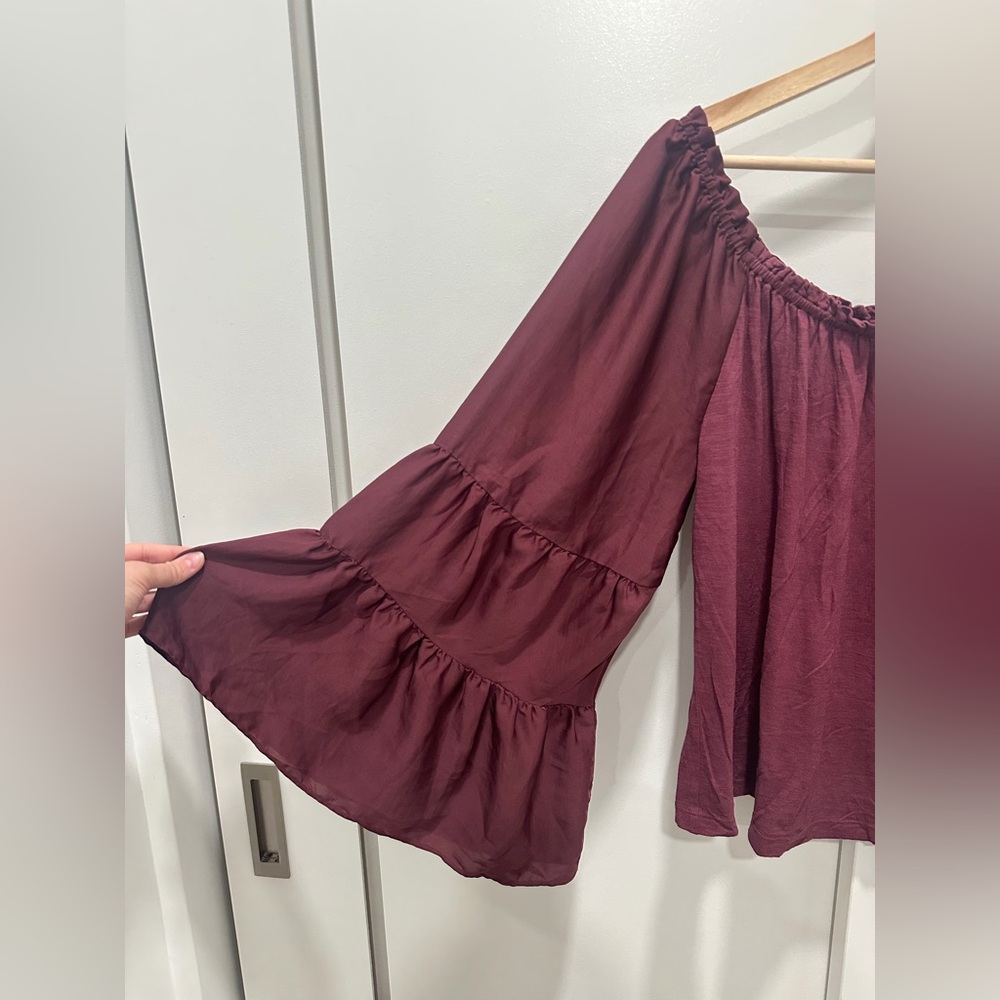 Anthropologie Burgundy Ruffle Blouse - Picture 3 of 6